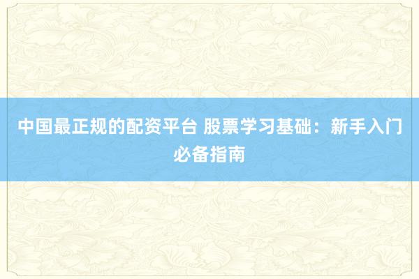 中国最正规的配资平台 股票学习基础：新手入门必备指南