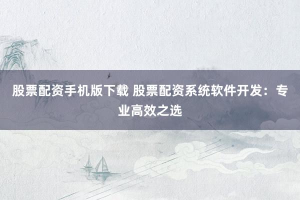股票配资手机版下载 股票配资系统软件开发：专业高效之选