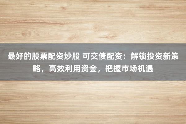 最好的股票配资炒股 可交债配资：解锁投资新策略，高效利用资金，把握市场机遇