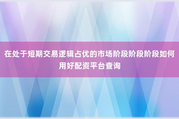 在处于短期交易逻辑占优的市场阶段阶段阶段如何用好配资平台查询