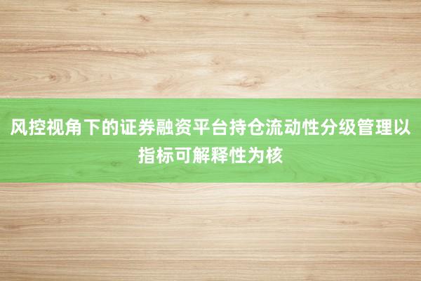 风控视角下的证券融资平台持仓流动性分级管理以指标可解释性为核