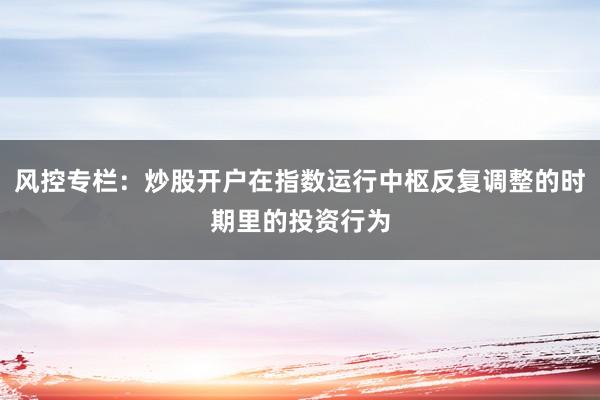 风控专栏：炒股开户在指数运行中枢反复调整的时期里的投资行为
