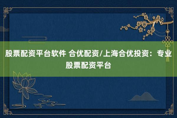 股票配资平台软件 合优配资/上海合优投资：专业股票配资平台