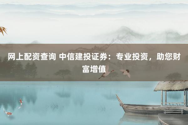 网上配资查询 中信建投证券：专业投资，助您财富增值